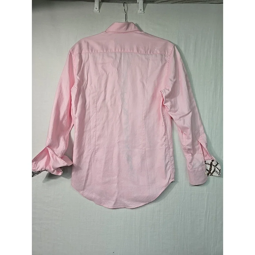 Zara Man Asian Fit Button Down Shirt Men's 15 Pink Long Sleeve Flip Cuff‎ Cotton
